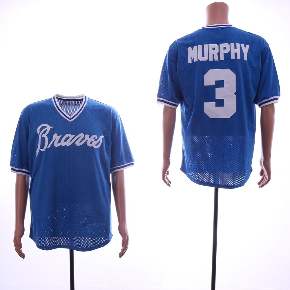 Men Atlanta Braves 3 Murphy Blue MLB Jerseys